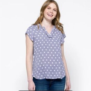41 Hawthorn light blue  Polka Dot V-Neck Cap Sleeve Blouse